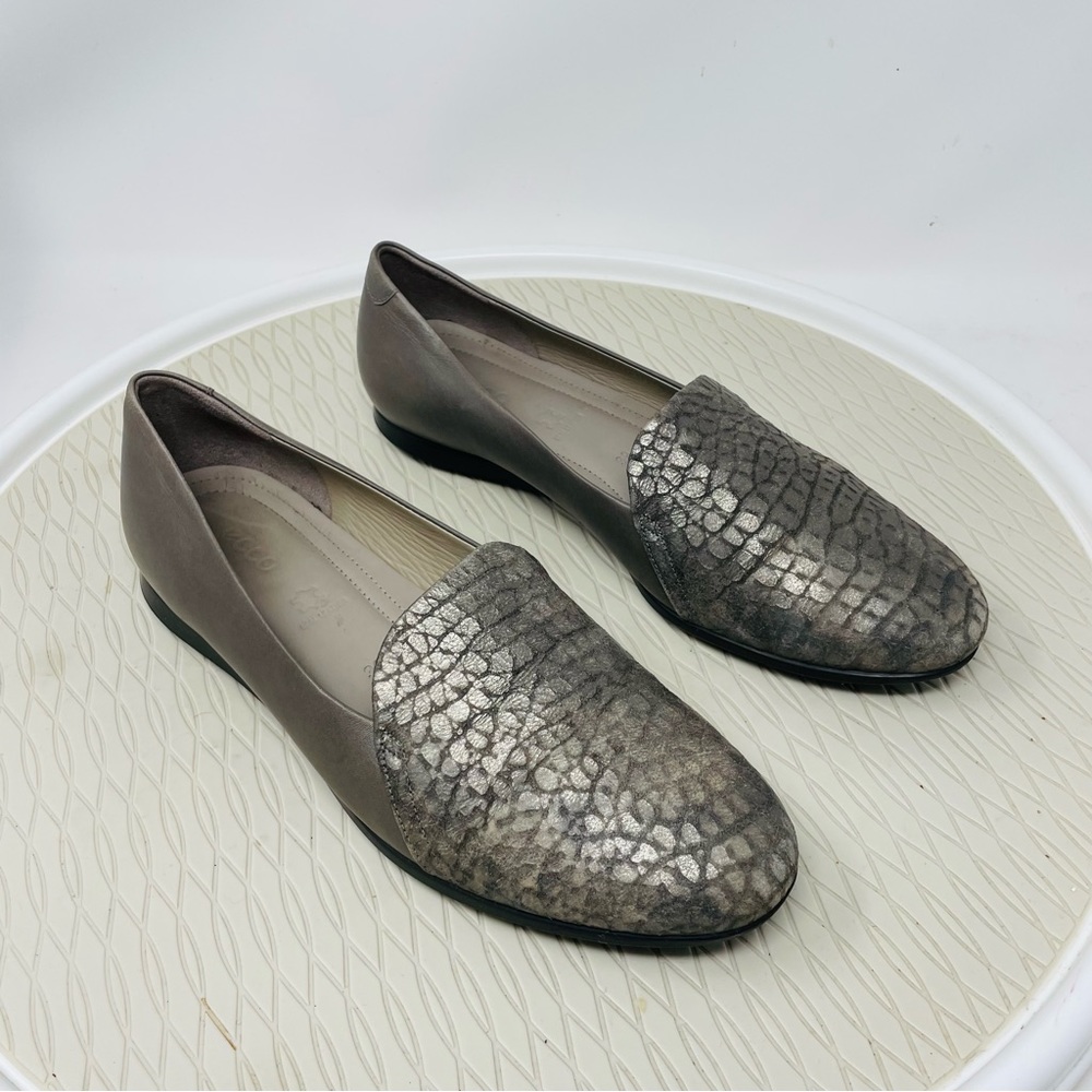 Ecco Touch Ballet Flats Size EU 39 US 8 Silver Snake Pattern Gray Comfort Shoes
